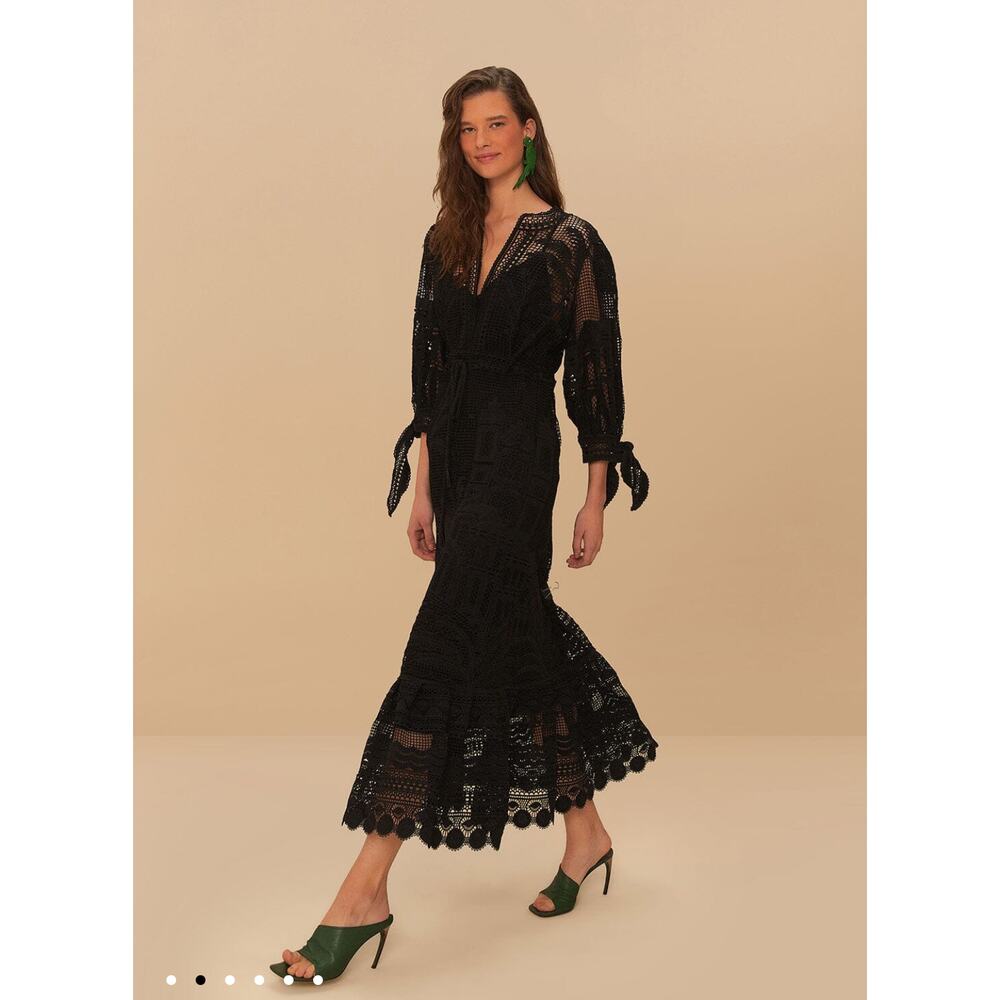 FARM Rio Black Lace Midi Dress
